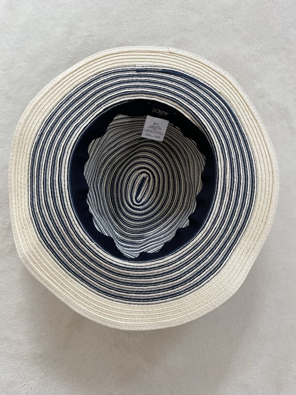 J.Crew Factory Straw Fedora Hat Navy Stripe Wide Brim M/L Summer - Picture 6 of 9